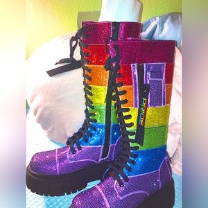 Forever shining rhinestone combat platform boots Pride Women’s size 8 rainbow